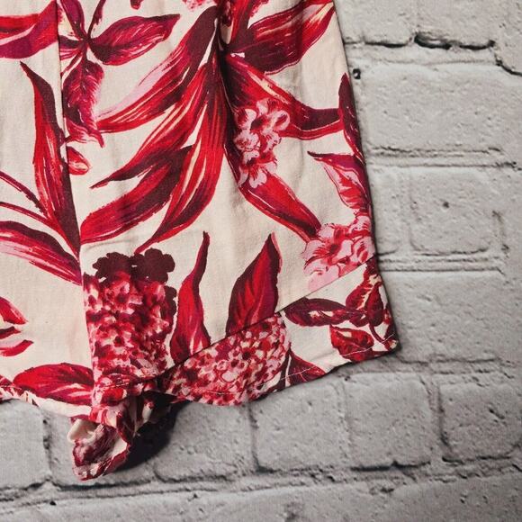 Japna Red Tropical Floral Print Ruffle Accent Romper New Size Small - Picture 5 of 10
